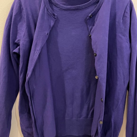 Lands' End | Matching Cardigan Sweater Set | Purple | Women's medium, cotton - Picture 2 of 11